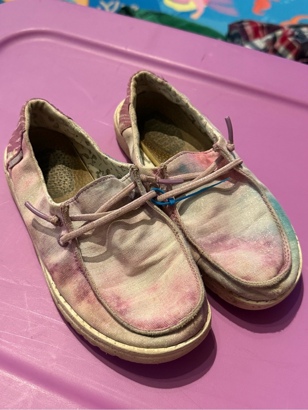 Hey Dude Kids Pastel Pink Tie-Dye Slip-On Sneakers sz 2